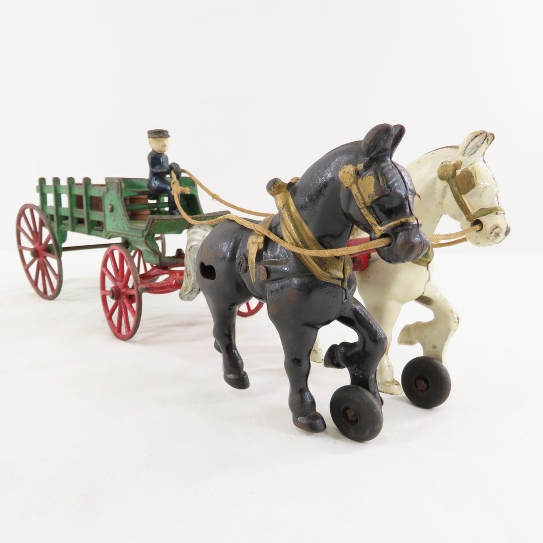 Antique Kenton Cast Iron 2 Horse Wagon - 7