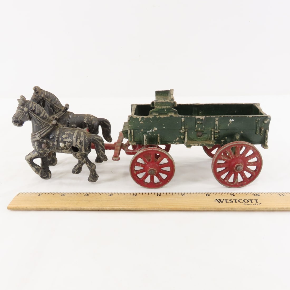 Vintage Stanley Cast Metal 2 Horse Drawn Wagon - 2