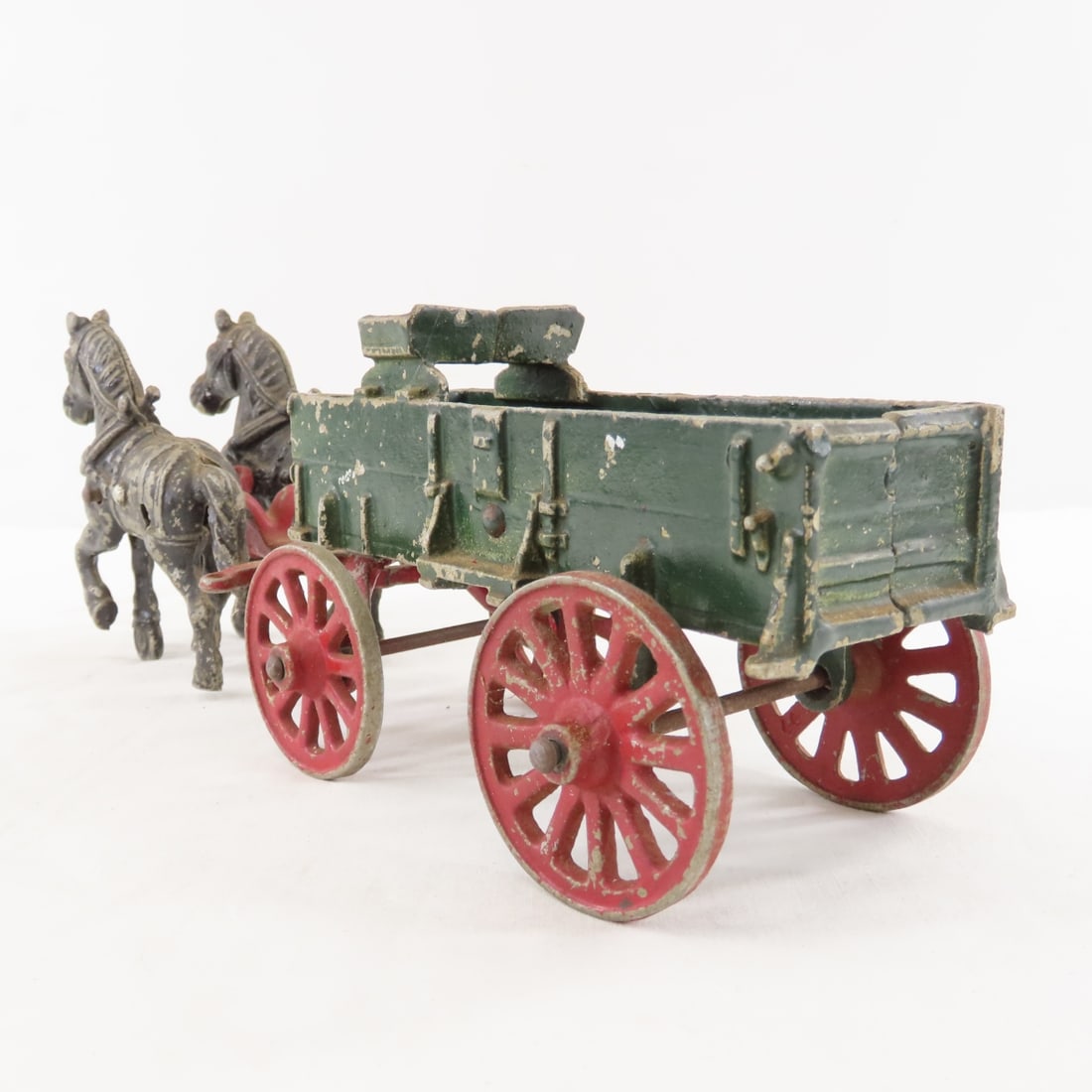 Vintage Stanley Cast Metal 2 Horse Drawn Wagon - 3
