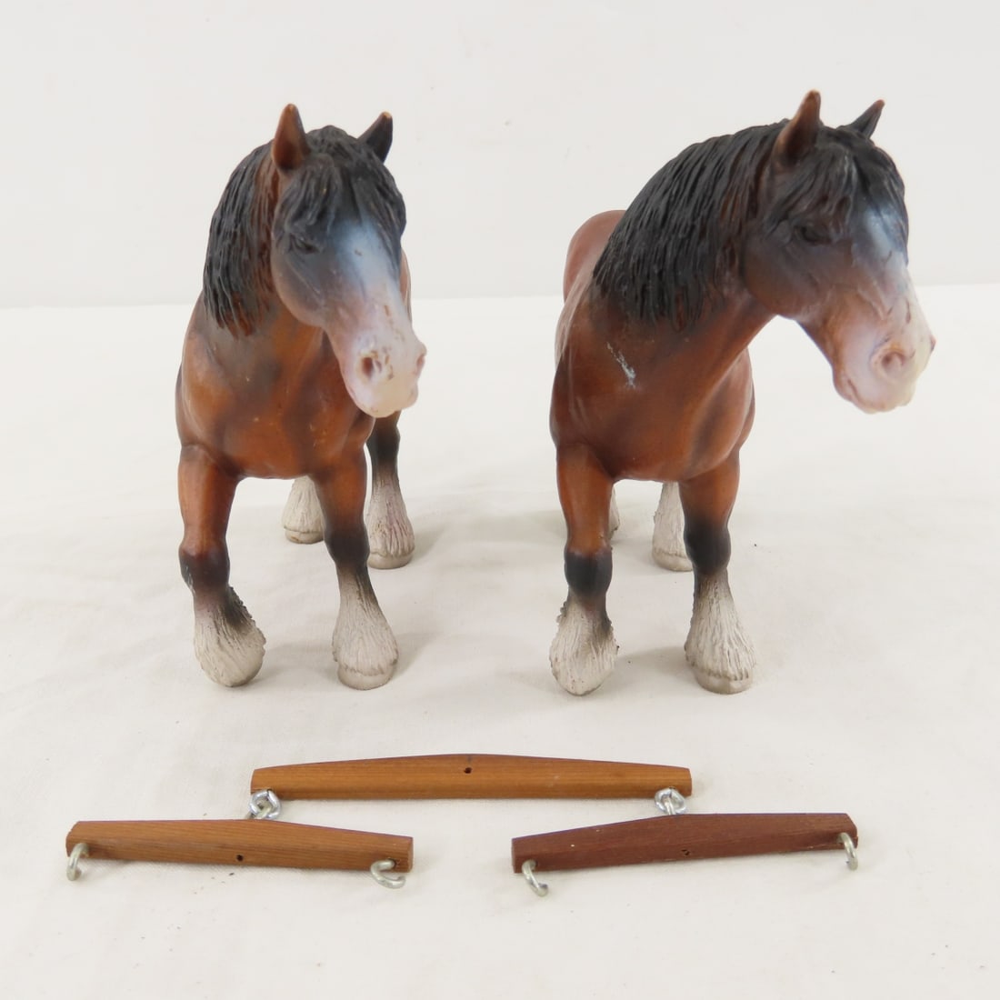 2 Schleich Horses & Custom Balsa Wood Wagon - 12
