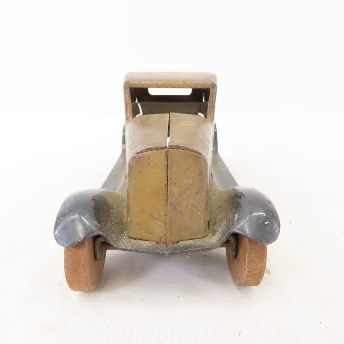 3 Vintage Pressed Steel Cars with Wooden Tires - 10
