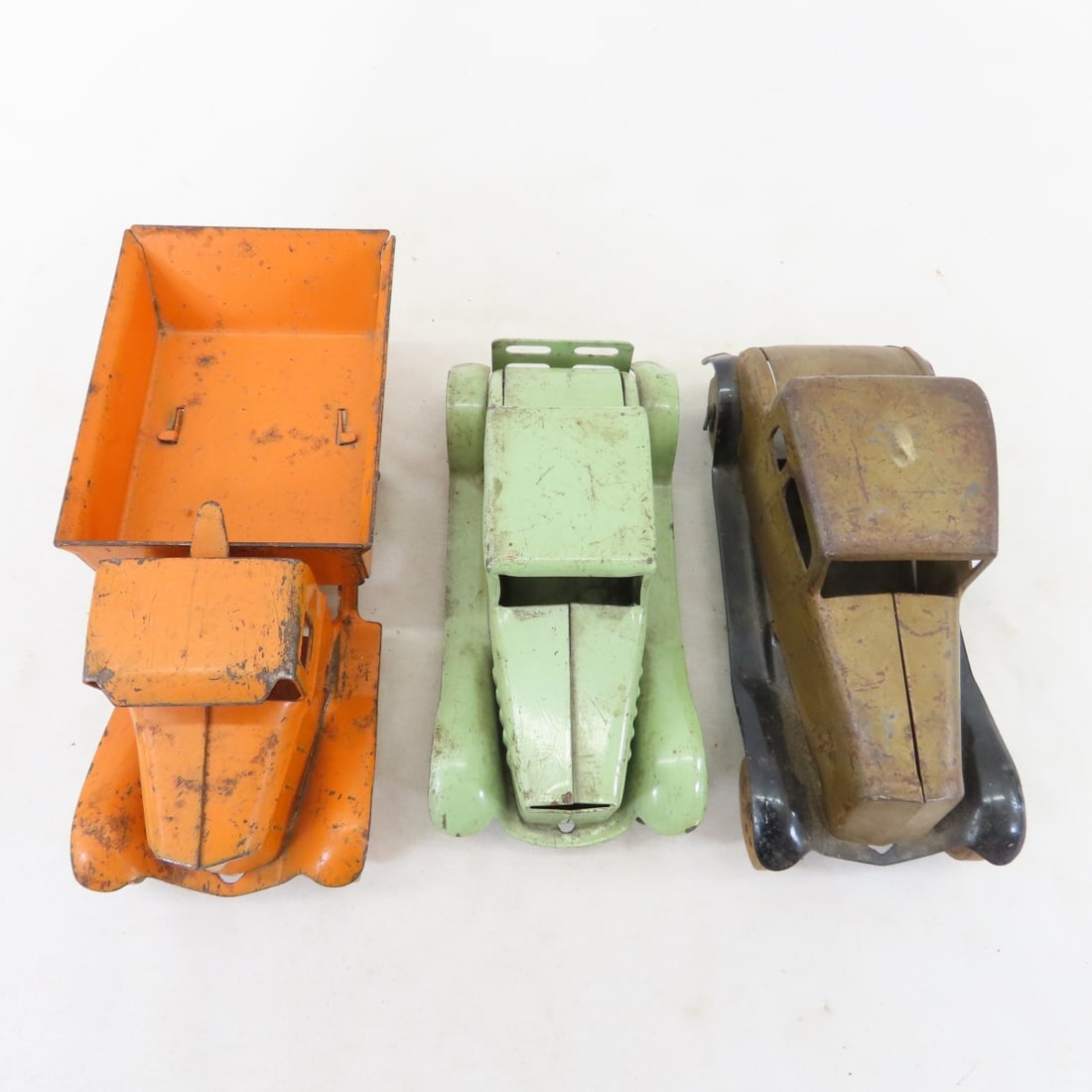 3 Vintage Pressed Steel Cars with Wooden Tires - 16