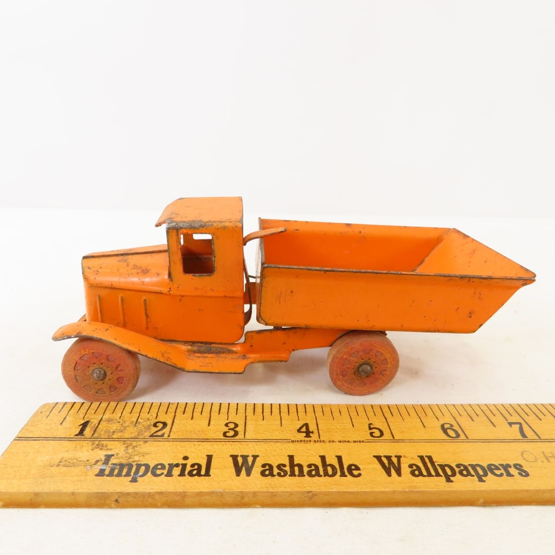 3 Vintage Pressed Steel Cars with Wooden Tires - 2