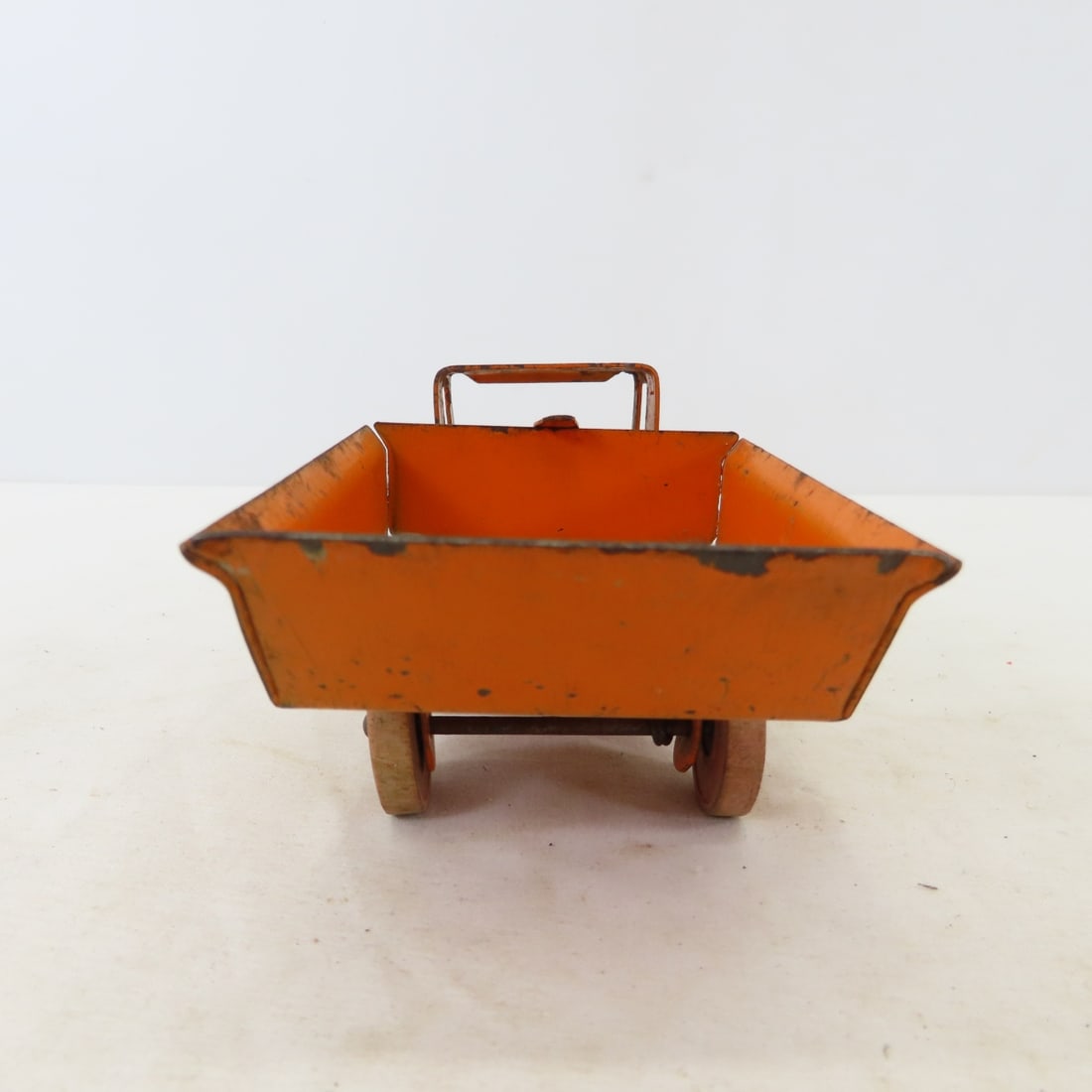 3 Vintage Pressed Steel Cars with Wooden Tires - 3