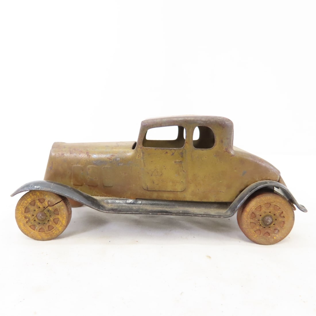 3 Vintage Pressed Steel Cars with Wooden Tires - 7