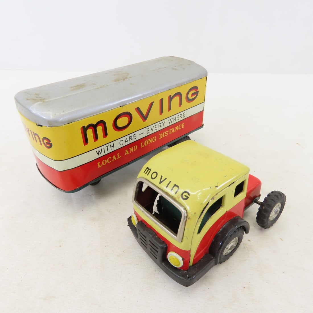 Tin Litho Friction Truck, Moving Truck & Boat - 18