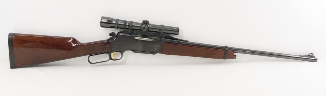 Browning BLR 81 Short Action .308 Rifle with Scope: Browning BLR 81 Short Action .308 Rifle with Scope - SN# 01540PP227, short action, made in Japan, 20" barrel with iron sights, lever action with integrated gold tone trigger, detachable box magazine, 