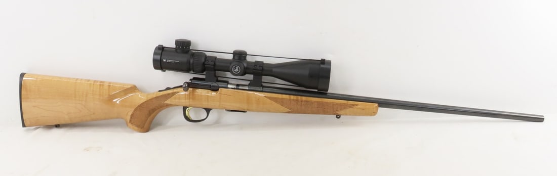 Browning T-Bolt .17 HMR Rifle: Browning T-Bolt .17 HMR Rifle - SN# 03939ZV253, made in Japan Miroku, 22" barrel, Double Helix Magnum magazine, high gloss checkered wood pistol grip stock, sling swivel mounts, gold tone trigger.