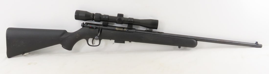Savage Model 93 .22 WMR Only Rifle: Savage Model 93 .22 WMR Only Rifle - SN# 1515630, bolt action, 21" barrel, iron sights, some minor exterior pitting, black synthetic checkered pistol grip stock with sling swivel mounts, 1 magazine, T
