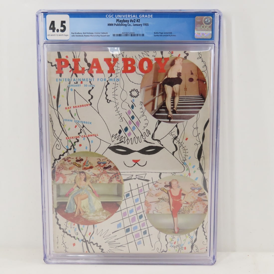 Playboy #v2 #2 January 1955 CGC Graded 4.5: Playboy #v2 #2 January 1955 CGC Graded 4.5 - Lot Size 14x10x1" 2 LB All information and photos are intended to be as accurate as possible, but errors are possible. No item may be returned or refused