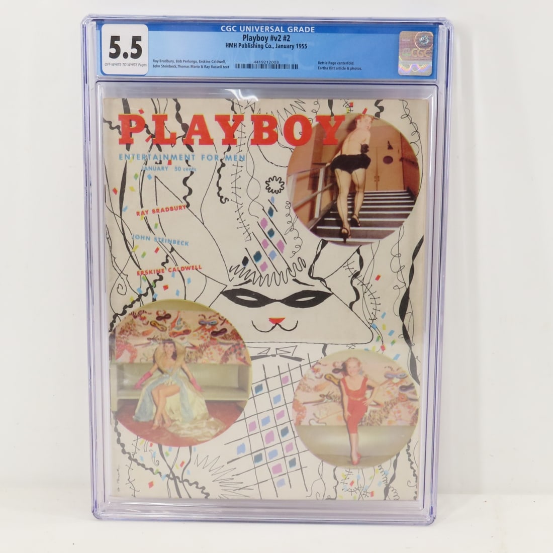Playboy #v2 #2 January 1955 CGC Graded 5.5: Playboy #v2 #2 January 1955 CGC Graded 5.5 - Lot Size 14x10x1" 2 LB All information and photos are intended to be as accurate as possible, but errors are possible. No item may be returned or refused