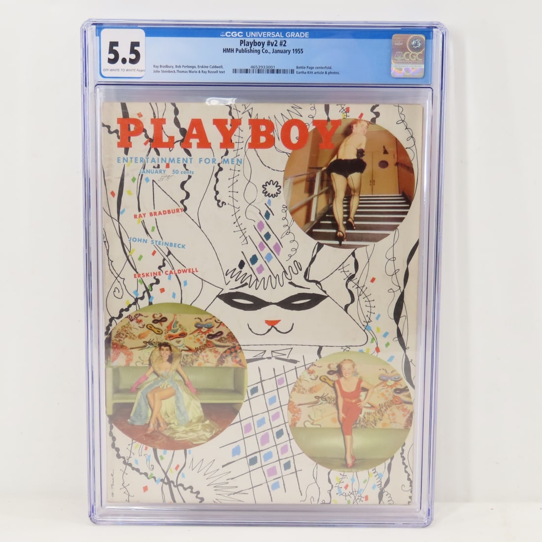 Playboy #v2 #2 January 1955 CGC Graded 5.5: Playboy #v2 #2 January 1955 CGC Graded 5.5 - Lot Size 14x10x1" 2 LB All information and photos are intended to be as accurate as possible, but errors are possible. No item may be returned or refused