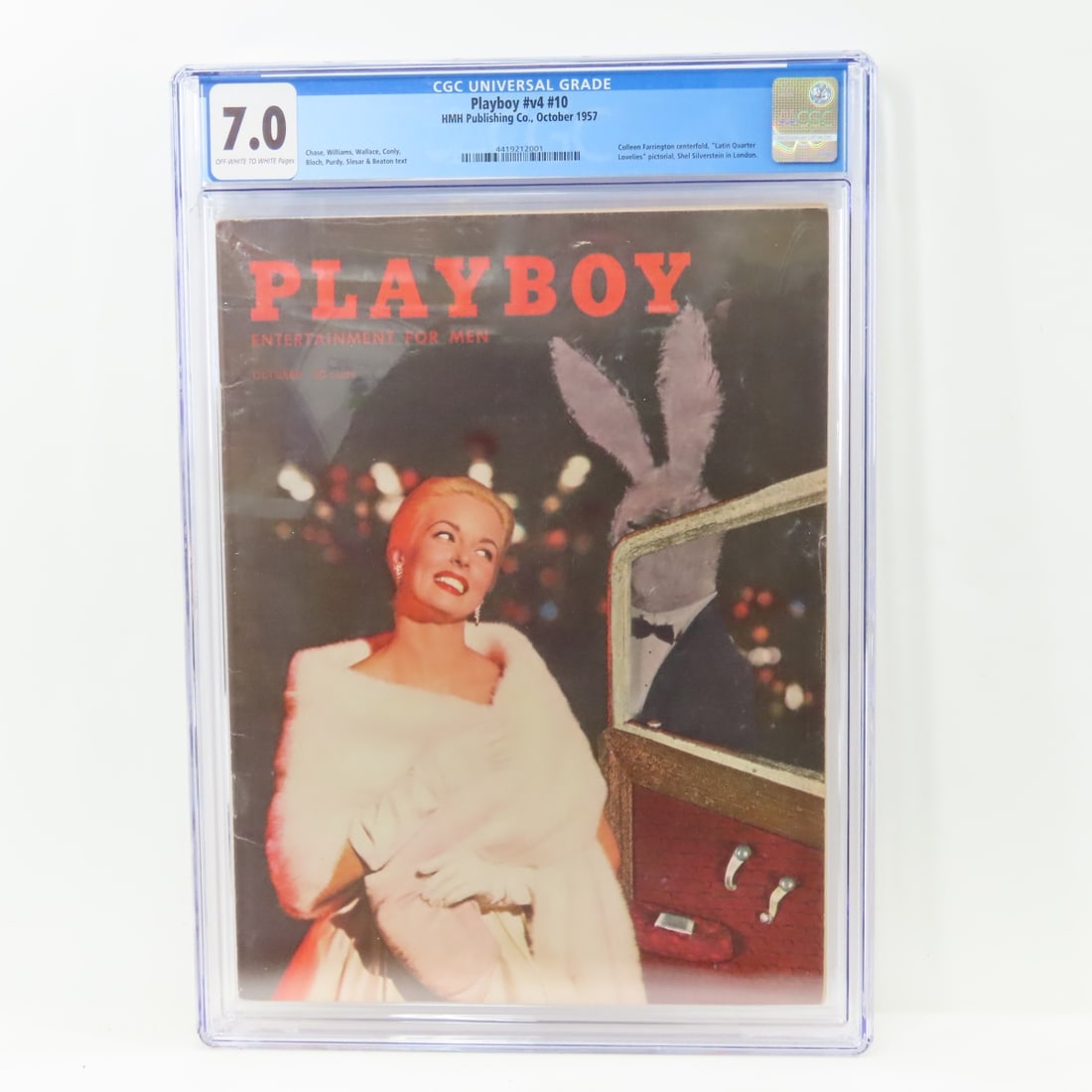 Playboy #v4 #10 October 1957 CGC Graded 7.0: Playboy #v4 #10 October 1957 CGC Graded 7.0 - Lot Size 14x10x1" 2 LB All information and photos are intended to be as accurate as possible, but errors are possible. No item may be returned or refused 