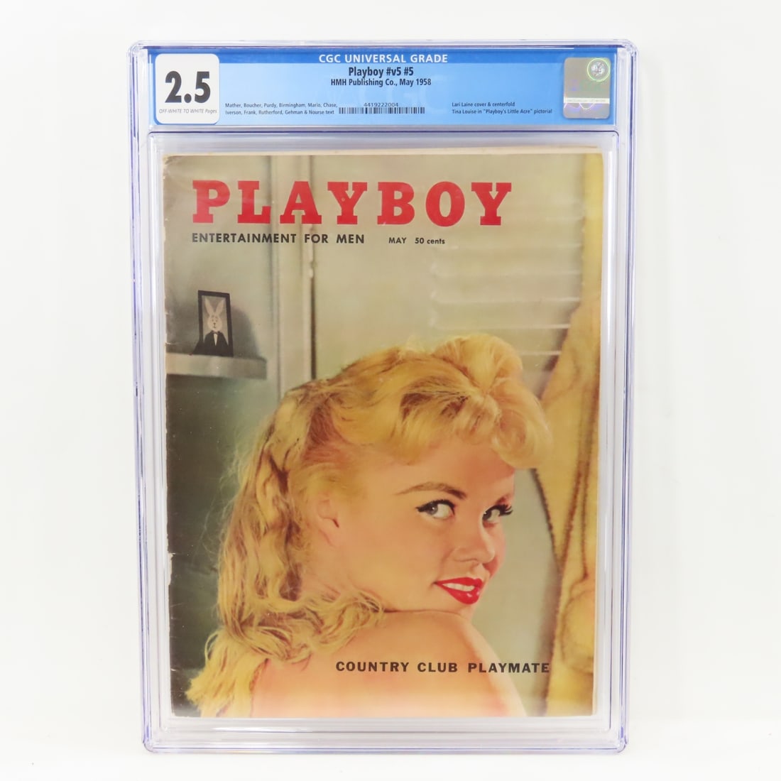 Playboy #v5 #5 May 1958 CGC Graded 2.5: Playboy #v5 #5 May 1958 CGC Graded 2.5 - Lot Size 14x10x1" 2 LB All information and photos are intended to be as accurate as possible, but errors are possible. No item may be returned or refused based