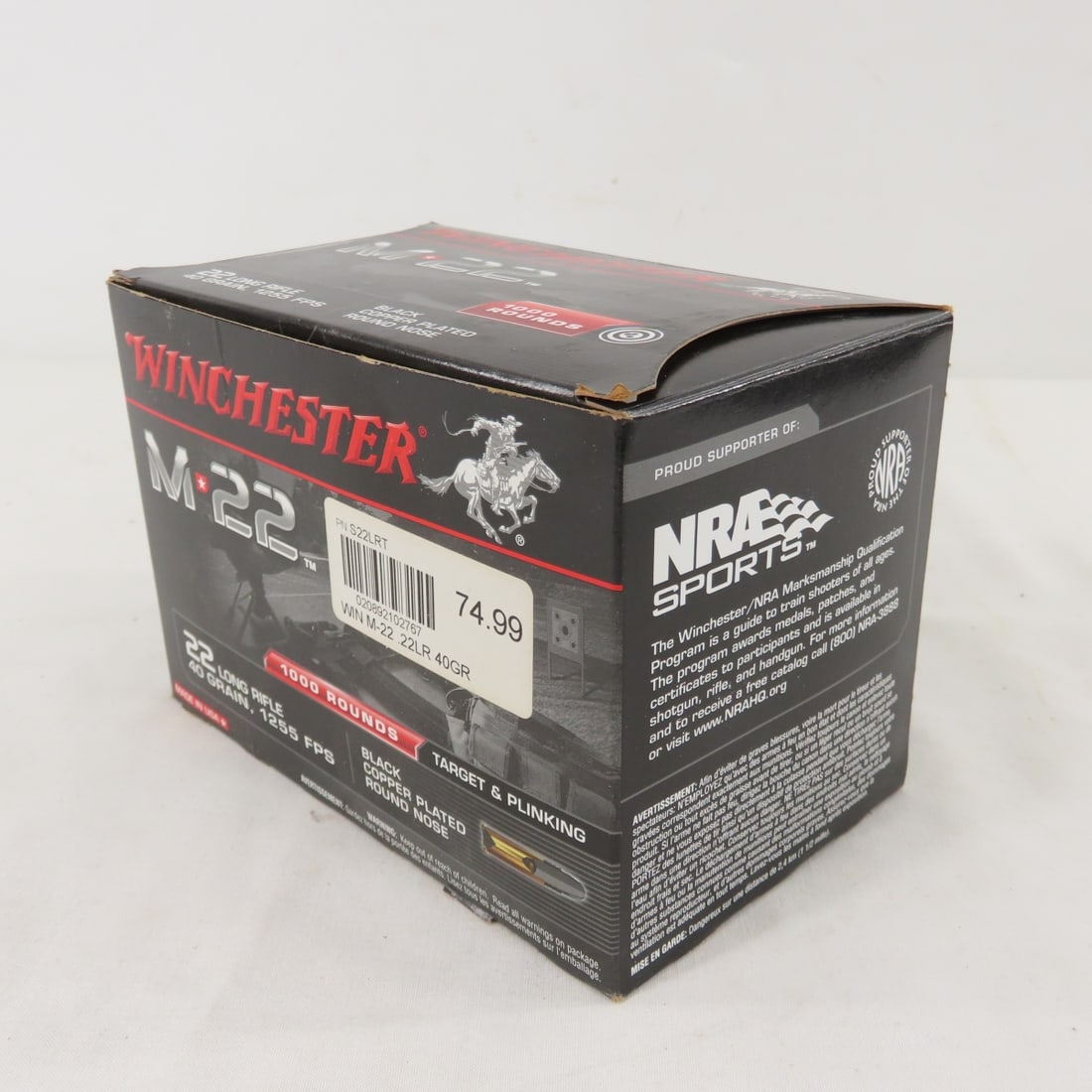 1000 Rounds Winchester M 22 .22 LR Ammunition - 12