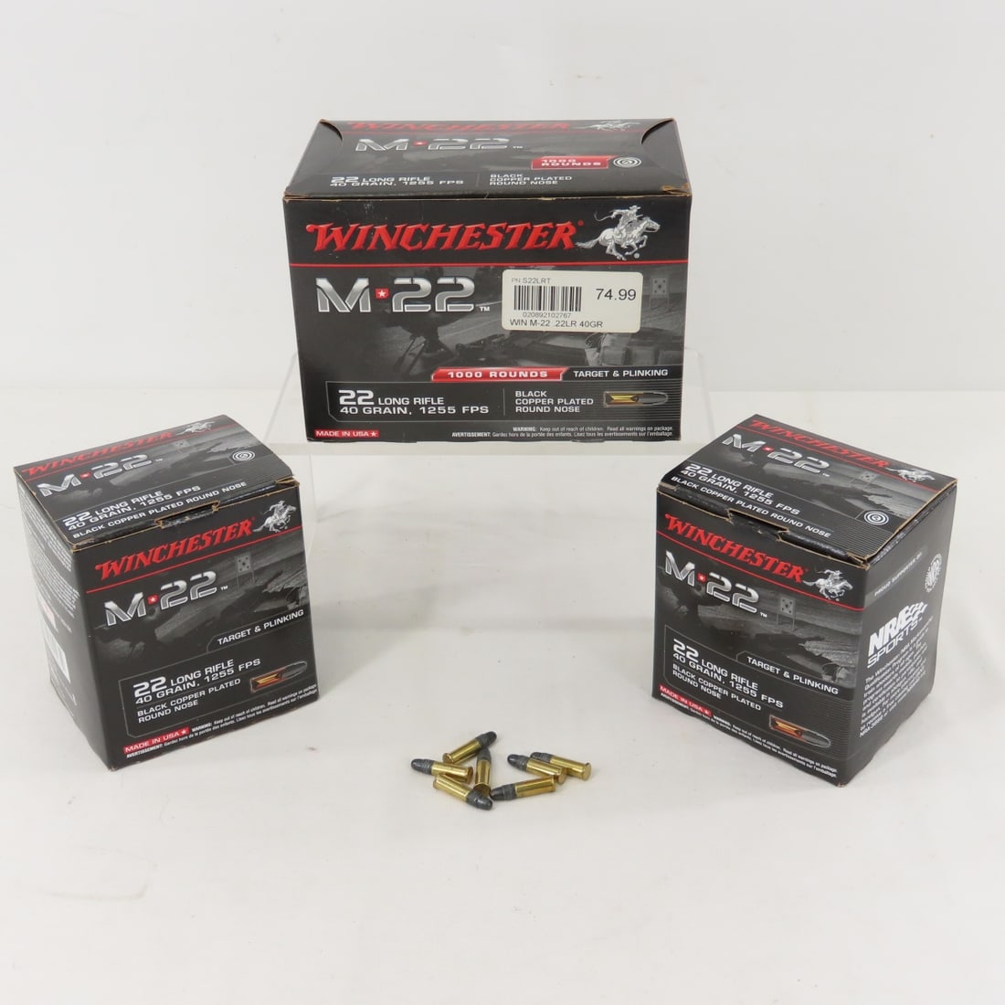 1000 Rounds Winchester M 22 .22 LR Ammunition: 1000 Rounds Winchester M 22 .22 LR Ammunition - Lot Size 7x5x4" 7 LB All information and photos are intended to be as accurate as possible, but errors are possible. No item may be returned or refused 