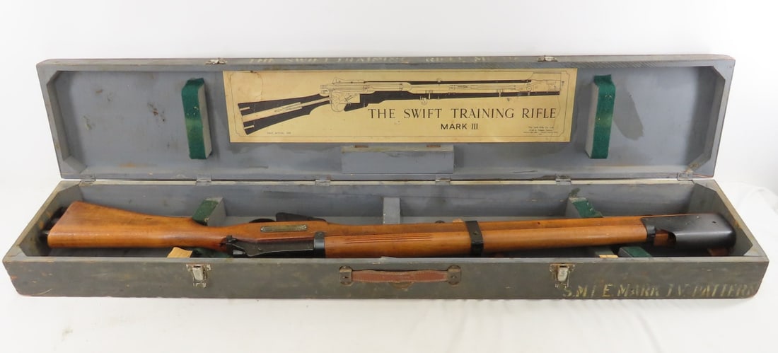 WWII Era British SWIFT Training Rifle Mark III: WWII Era British SWIFT Training Rifle Mark III - This was Never a Real Rifle. This is a training device to practice Grip and Steadiness. Part of the small Wood Stand is Broken as seen in photo. Comes