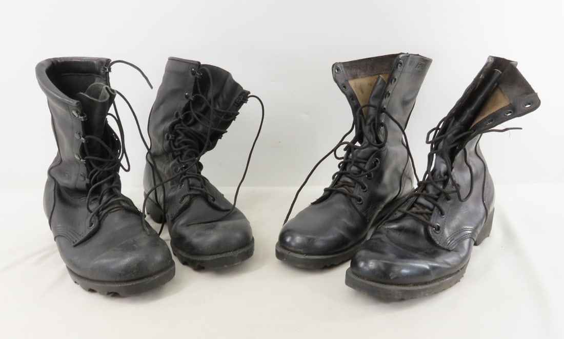 2 Pair Vintage US Military Combat Boots Sz 9.5, 10: 2 Pair Vintage US Military Combat Boots Sz 9.5, 10 - Sizes 9-1/2 W & 10 R, Black Leather. Lot Size: 15 x 12 x 10", 8 lbs All information and photos are intended to be as accurate as possible, but