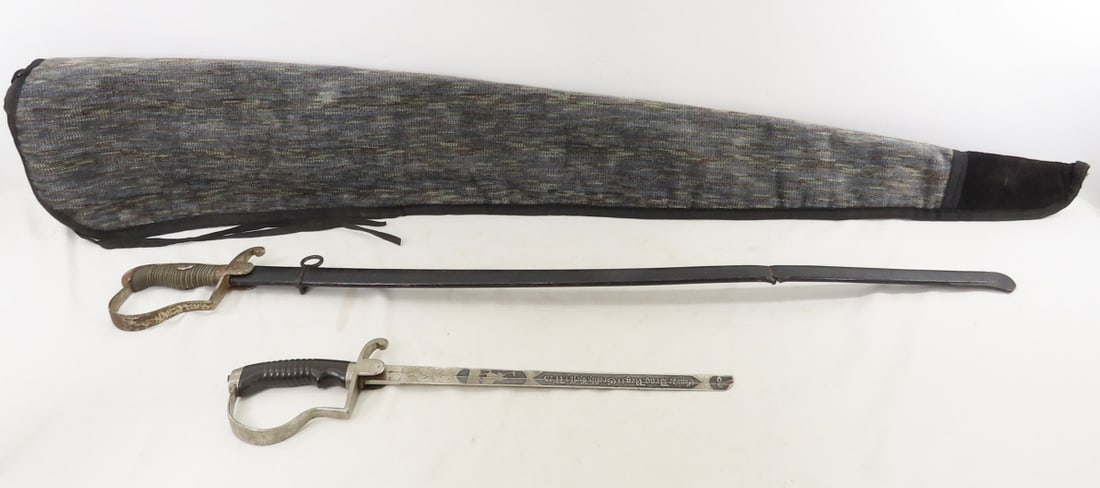 2 WWI Imperial German Presentation Swords: 2 WWI Imperial German Presentation Swords - 1) etched on one side of blade is horse drawn artillery and on other :"Grokh. Mecklbg. Feldart. Rgt. No 60" for Grok Mecklenburg-Strelitz