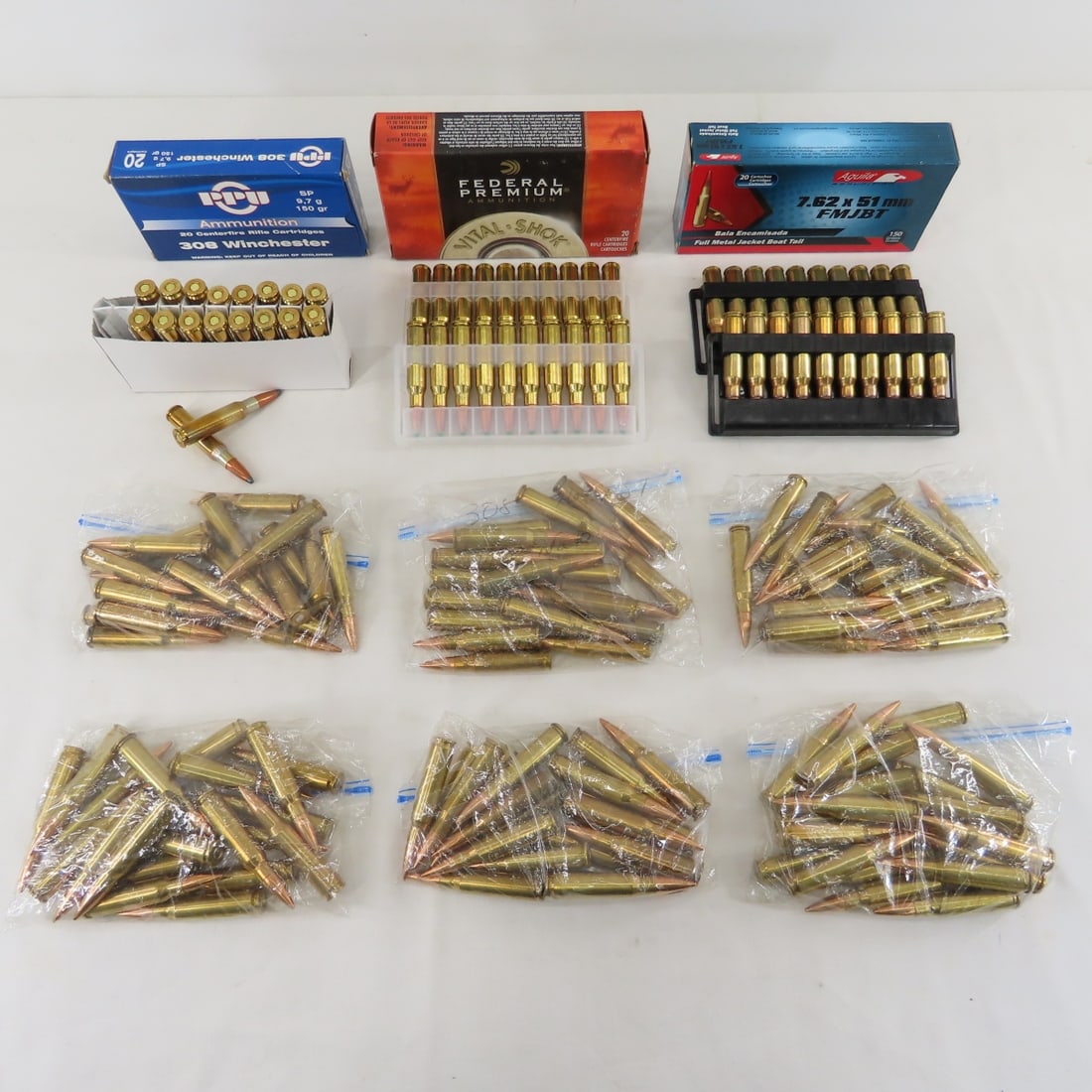 178 Rounds 308 Win & 7.62x51mm Ammunition: 178 Rounds 308 Win & 7.62x51mm Ammunition - 38 Rounds 308 Win in 2 boxes, 1 box of 20 7.62x51mm. 120 Loose 7.62x51mm Lake City Rounds. Lot Size 8x8x8" 11 LB All information and photos are intended to 
