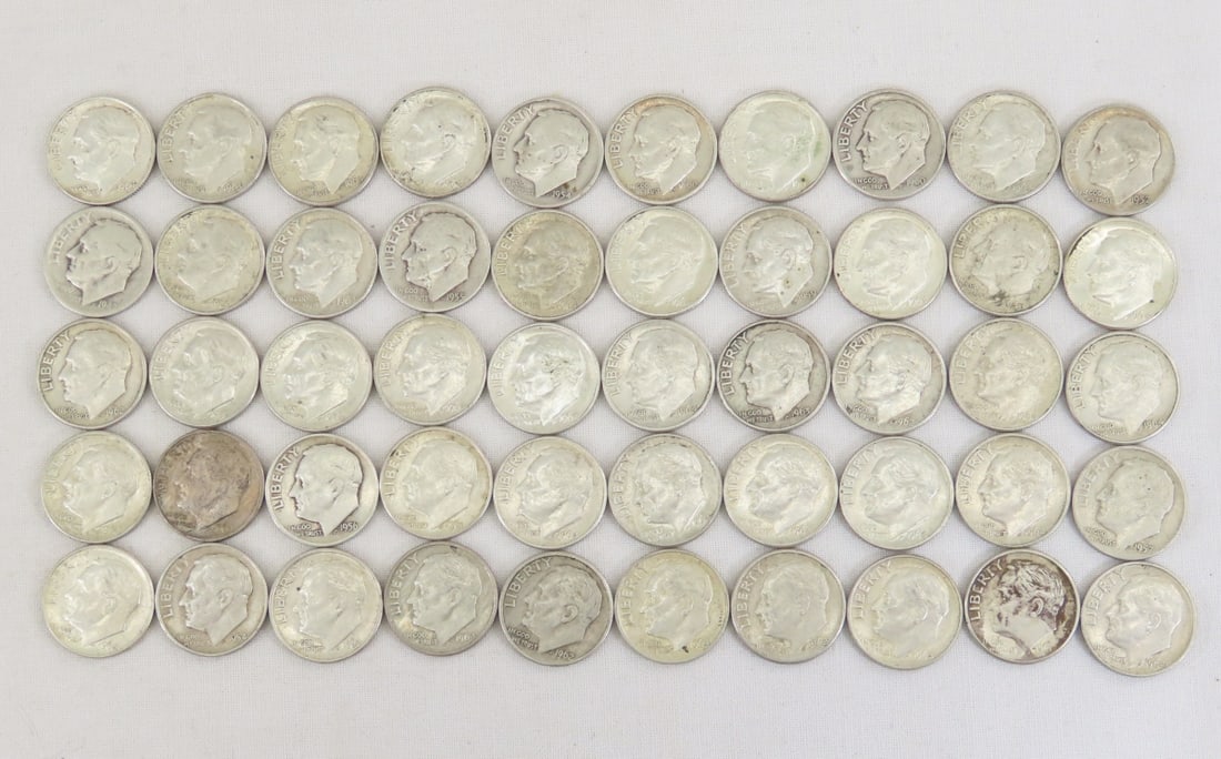 50 Mixed Date 90% Silver Roosevelt Dimes (1 of 14)