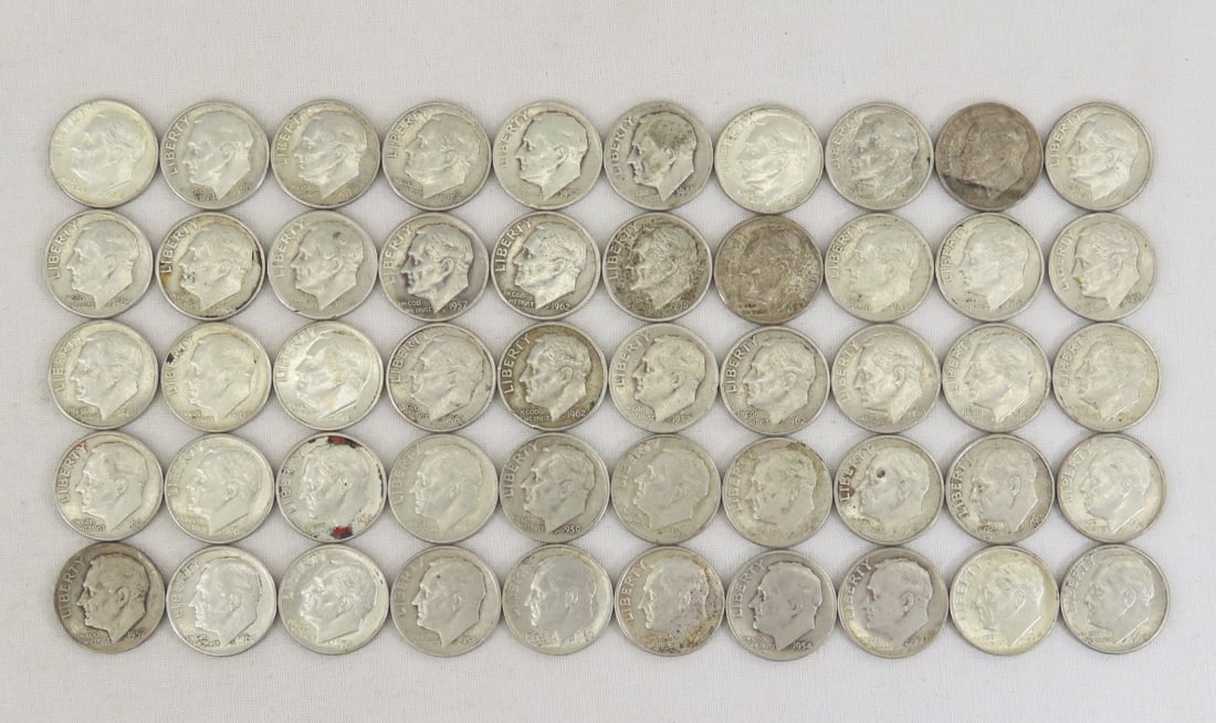 50 Mixed Date 90% Silver Roosevelt Dimes (1 of 14)