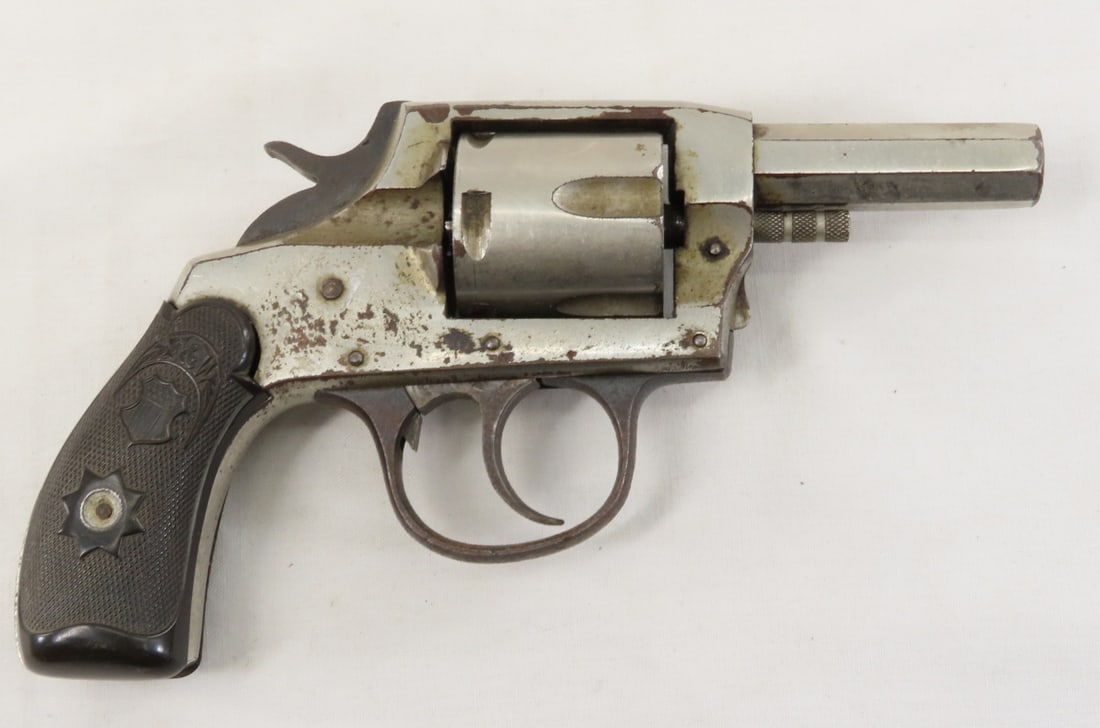 Iver Johnson Model 1900 .38 Top Break Revolver: Iver Johnson Model 1900 .38 Top Break Revolver - SN# 12052, 3.25" octagon barrel with broken front blade sight, top break, top strap marked "DOUBLE ACTION MODEL 1900", checkered synthetic grips with