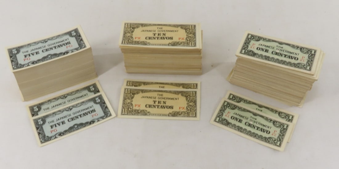 WWII Japanese Government 1, 5, & 10 Centavos Notes (1 of 10)