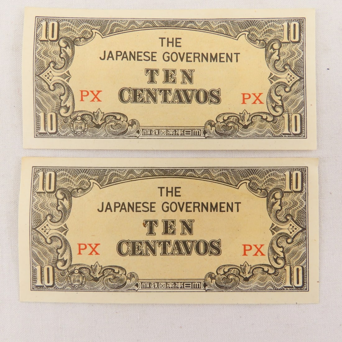 WWII Japanese Government 1, 5, & 10 Centavos Notes - 3