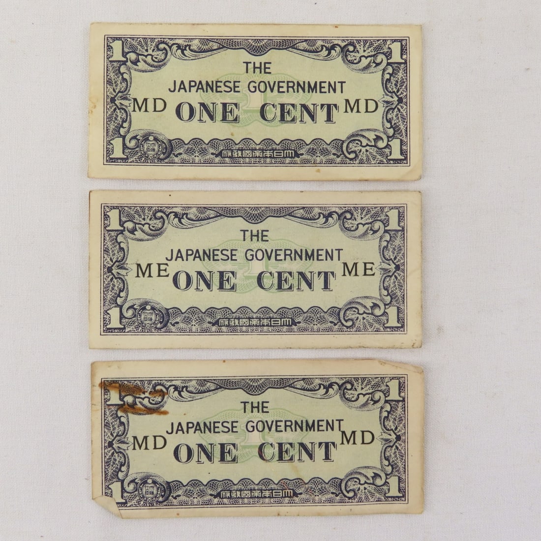 WWII Japanese Government EEN, 1, 5, 10 Cent Notes - 8