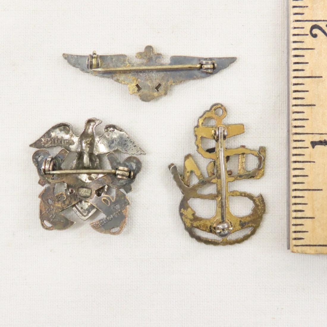 US Navy Sterling Silver Cap Badges & Pins- 3 OZ - 10