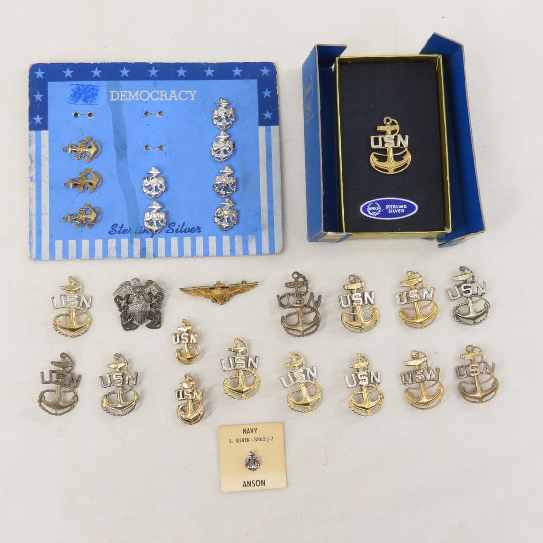 US Navy Sterling Silver Cap Badges & Pins- 3 OZ (1 of 20)