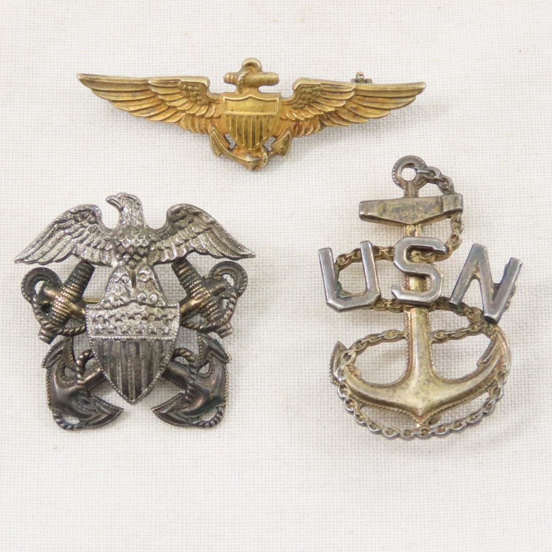 US Navy Sterling Silver Cap Badges & Pins- 3 OZ - 9