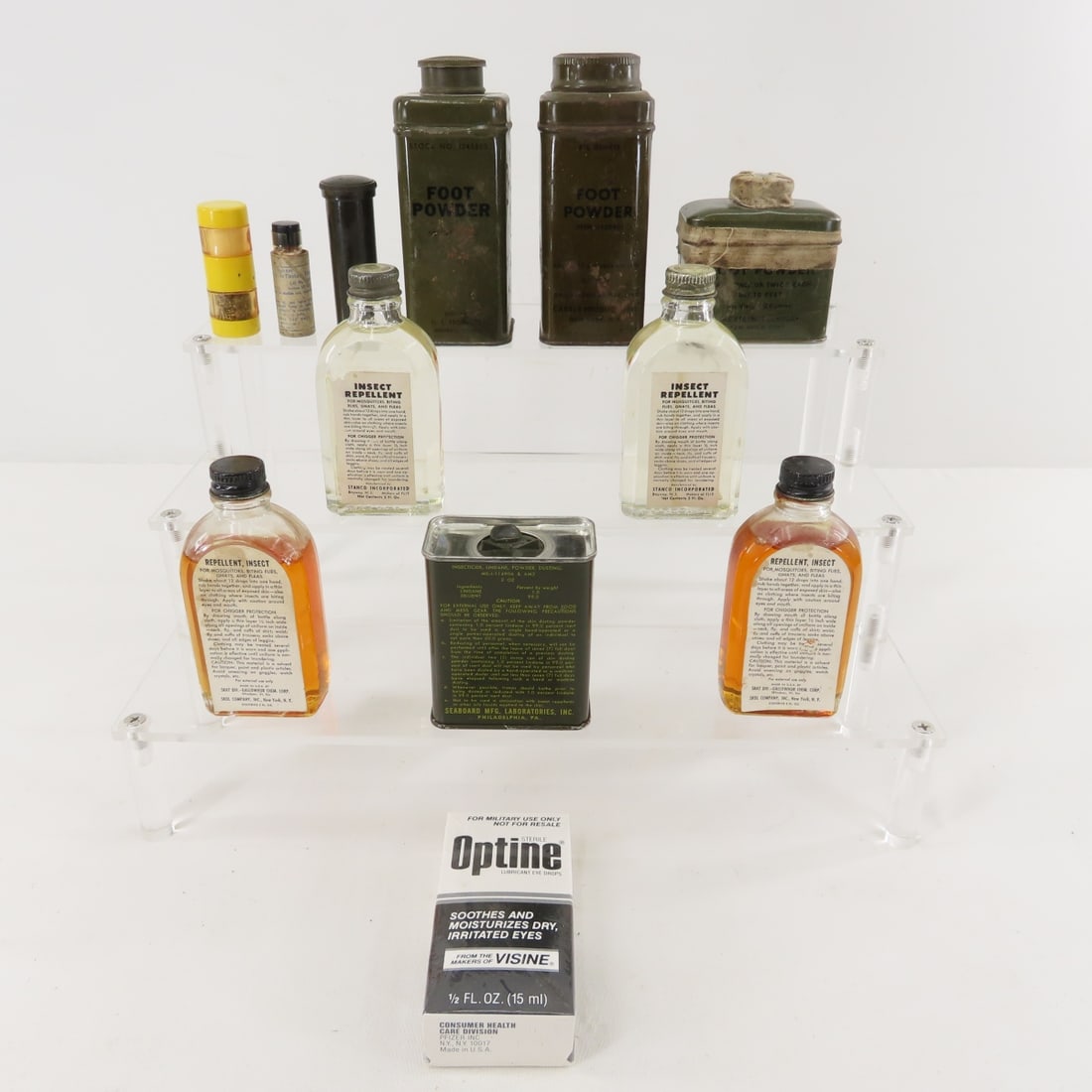 US Military Foot Powder, Insect Repellent and More: US Military Foot Powder, Insect Repellent and More - inn tins and bottles. LOT SIZE: 8x8x8", 3 LBS All information and photos are intended to be as accurate as possible, but errors are possible. No