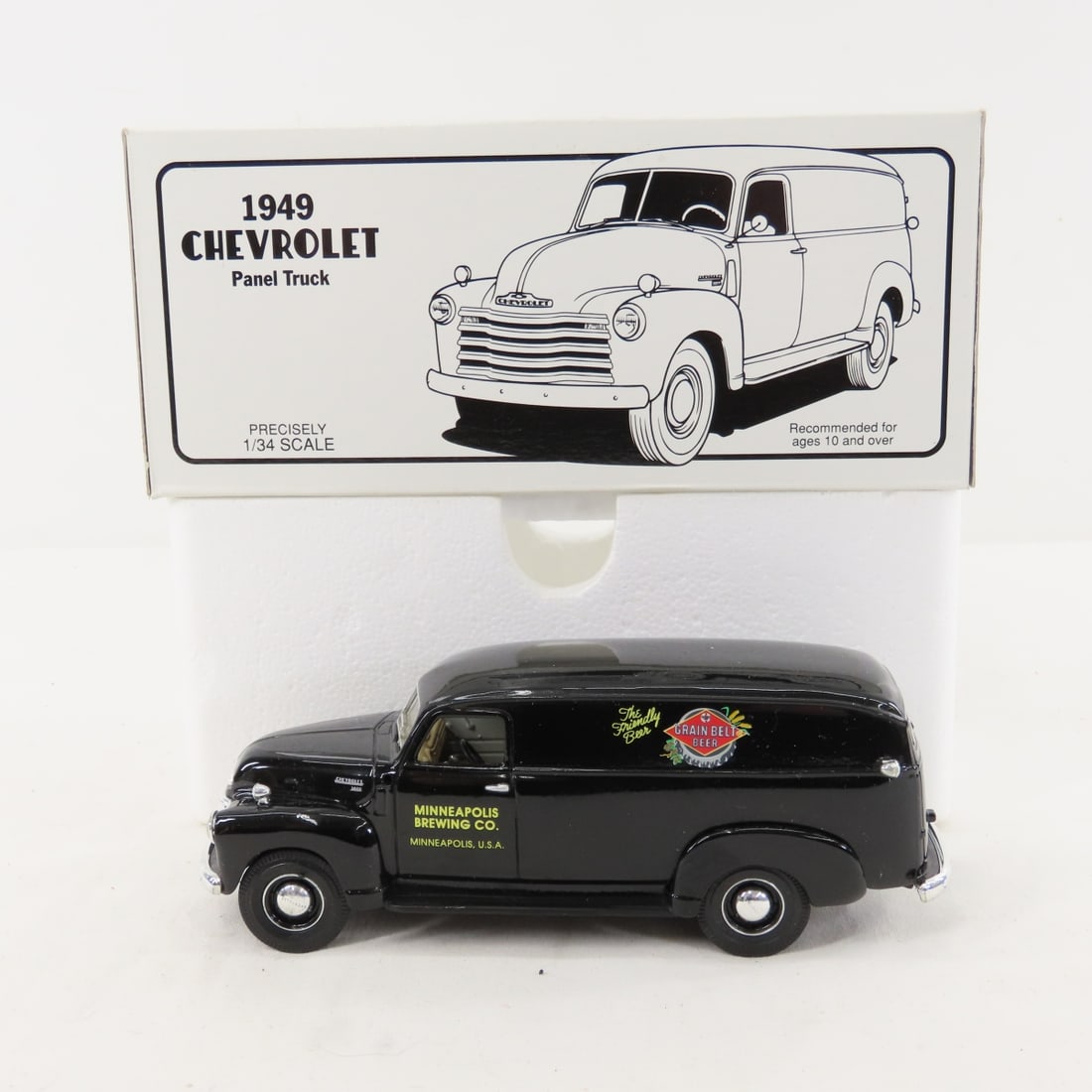 First Gear diecast 1949 Chevrolet 3600 panel truck: First Gear diecast 1949 Chevrolet 3600 panel truck - with correct period Grain Belt Beer logos - NIB Lot Size 9x4x4" 1 LB All information and photos are intended to be as accurate as possible, but