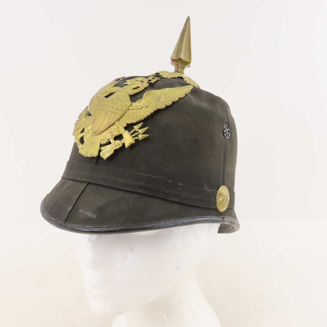 US Army M1881 Indian Wars Officers Spiked Helmet: US Army M1881 Indian Wars Officers Spiked Helmet - Dress Spiked Helme, Inside Lining shows damage as seen in Photos. Lot Size: 10 x 9 x 8", 1 lb All information and photos are intended to be as accura