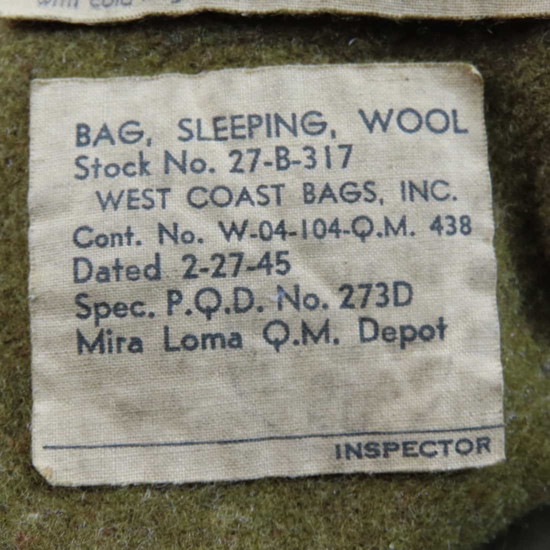 WWII US Army Bartmann Bixer 27 C-123 Sleeping Bag - 10