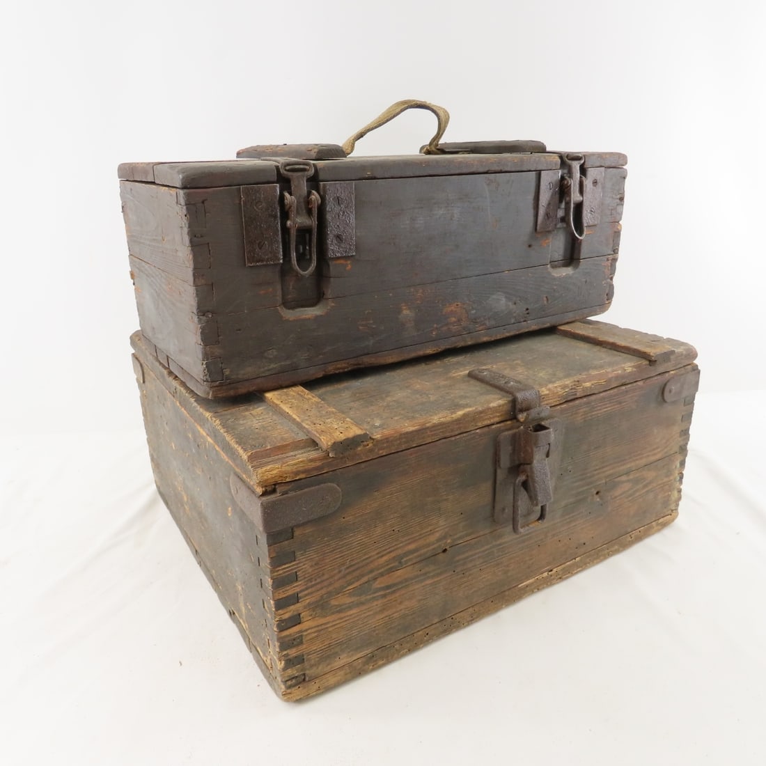 WWII Era German Wehrmacht & Other Transport Boxes: WWII Era German Wehrmacht & Other Transport Boxes - Wehrmacht Transport Wood Box marked hZV 40 and other Vintage Dovetail Wood Box, Possibly Military, Unmarked. Lot Size: 16 x 14 x 14", 14 lbs All