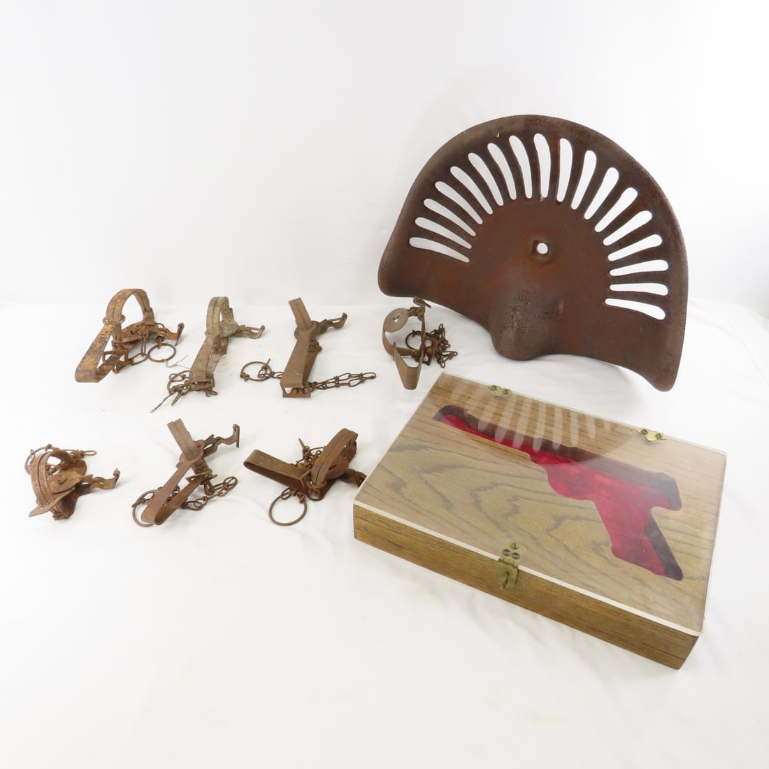 Antique Tractor Seat, Pistol Display Case & Traps (1 of 12)