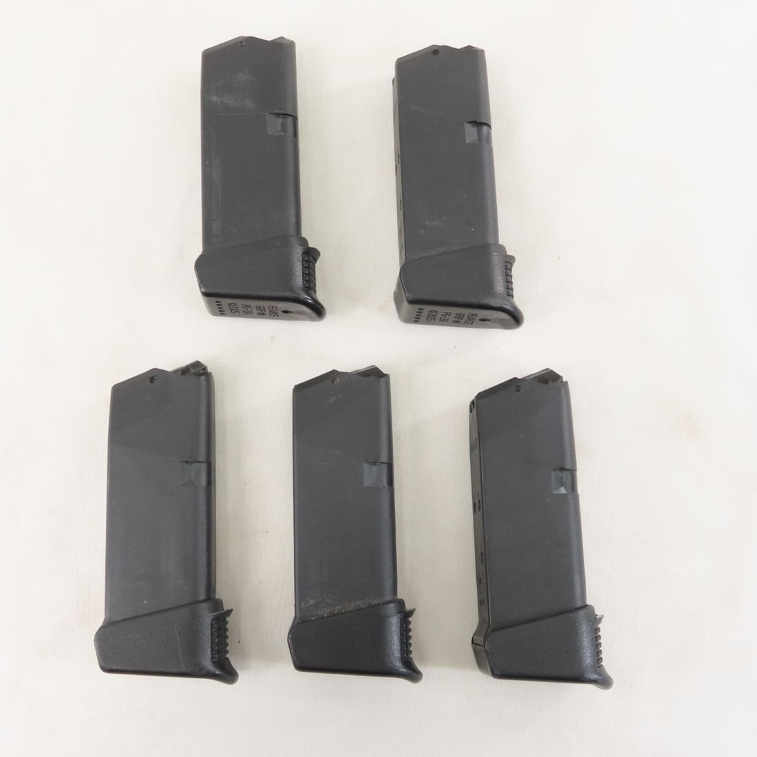 5 Glock 39 Magazines. .45 GAP. 6 rd.: 5 Glock 39 Magazines. .45 GAP. 6 rd. - Pearce PG-39 (+1 rd.) Magazine Extension. LOT SIZE: 5x4x2", 1 lb All information and photos are intended to be as accurate as possible, but errors are possible.