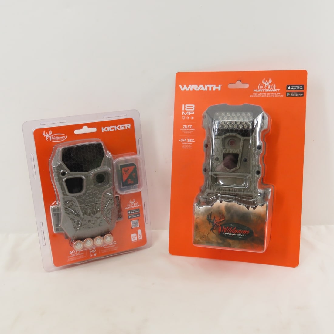 Wildgame Innovations Kicker & Wraith Game Cameras: Wildgame Innovations Kicker & Wraith Game Cameras - Like new in sealed packages. LOT SIZE :11x8x7", 3 lbs All information and photos are intended to be as accurate as possible, but errors are