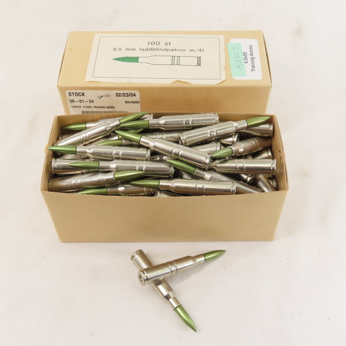99 rounds 6.5x55 Training Ammo: 99 rounds 6.5x55 Training Ammo - LOT SIZE: 8x4x4x, 4.5 lbs All information and photos are intended to be as accurate as possible, but errors are possible. No item may be returned or refused based on