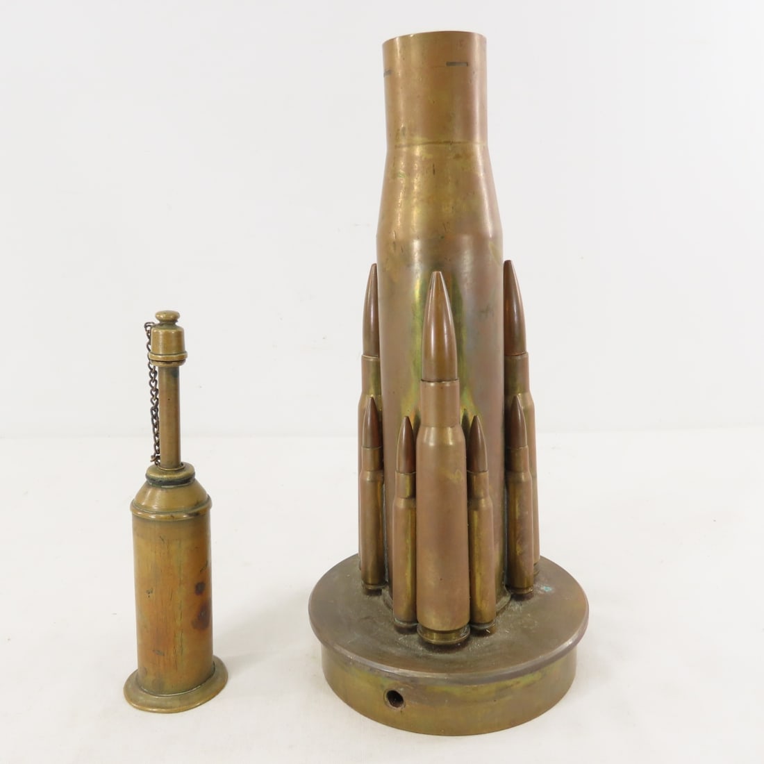 Brass Trench Art Ammunition Vase & Powder Flask (1 of 14)
