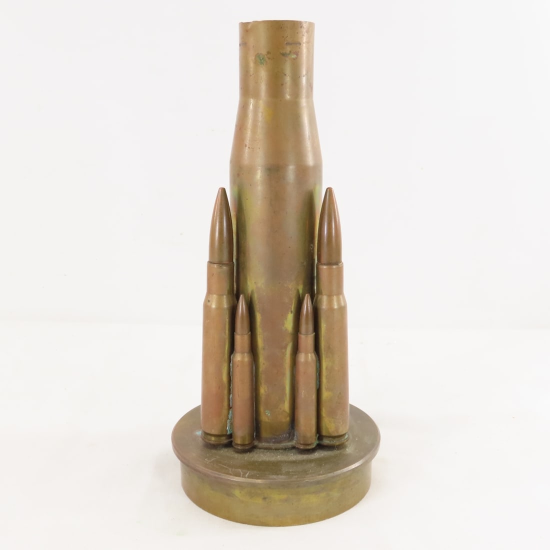 Brass Trench Art Ammunition Vase & Powder Flask - 3