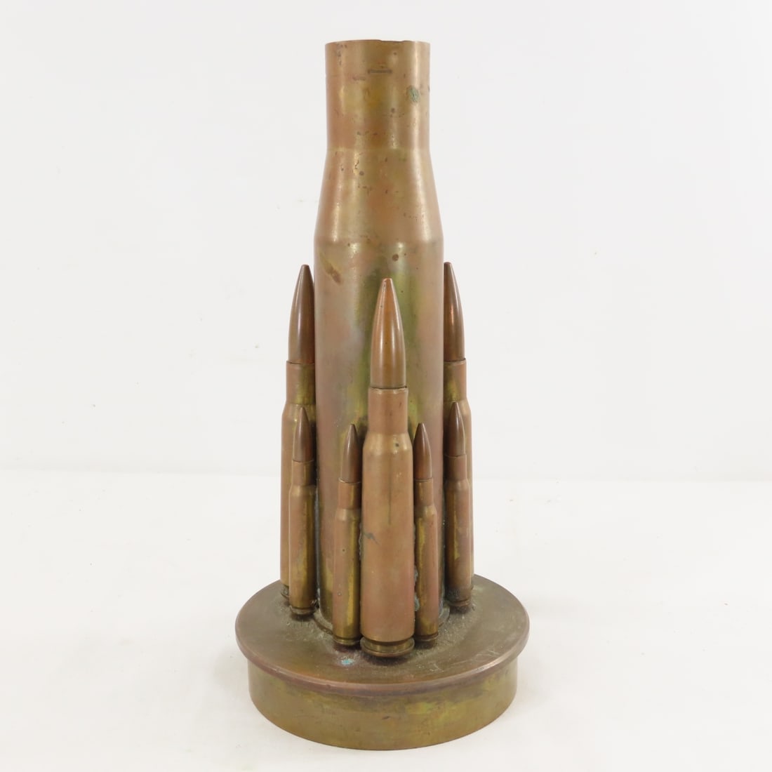 Brass Trench Art Ammunition Vase & Powder Flask - 4