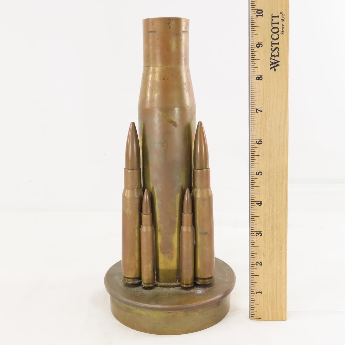 Brass Trench Art Ammunition Vase & Powder Flask - 5
