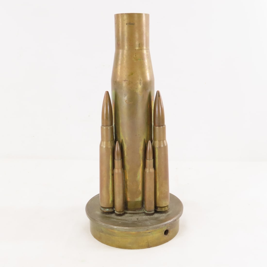 Brass Trench Art Ammunition Vase & Powder Flask - 7