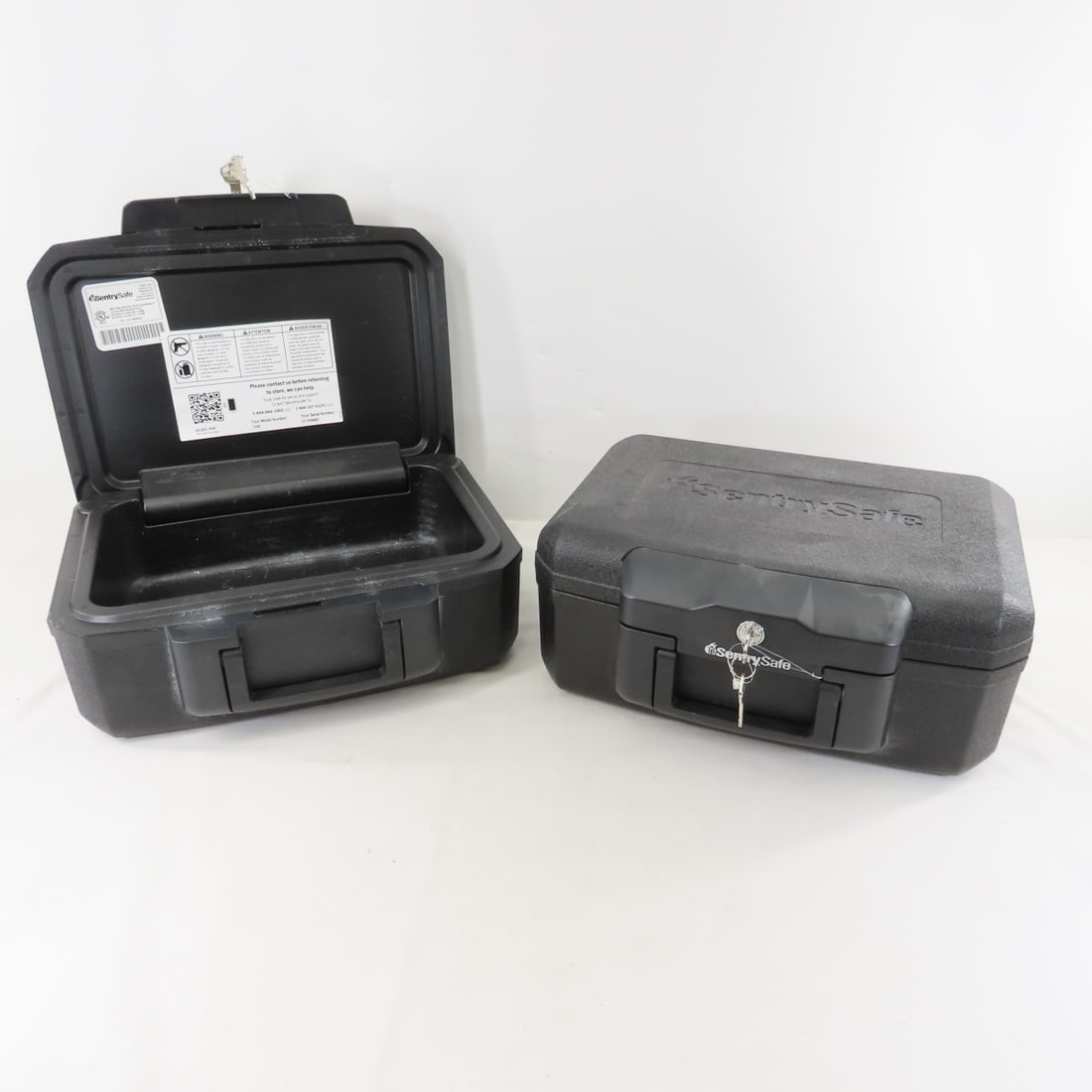 2 Portable Sentry Safes with Keys: 2 Portable Sentry Safes with Keys - Lot Size 15x13x13" 22 LB All information and photos are intended to be as accurate as possible, but errors are possible. No item may be returned or refused based