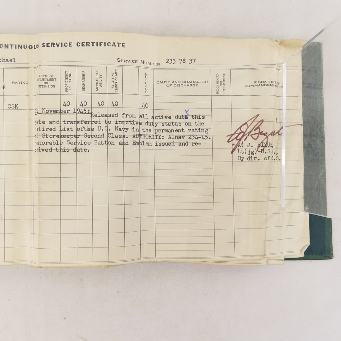 US Navy Continuous Service Certificate 1927-1945 - 8