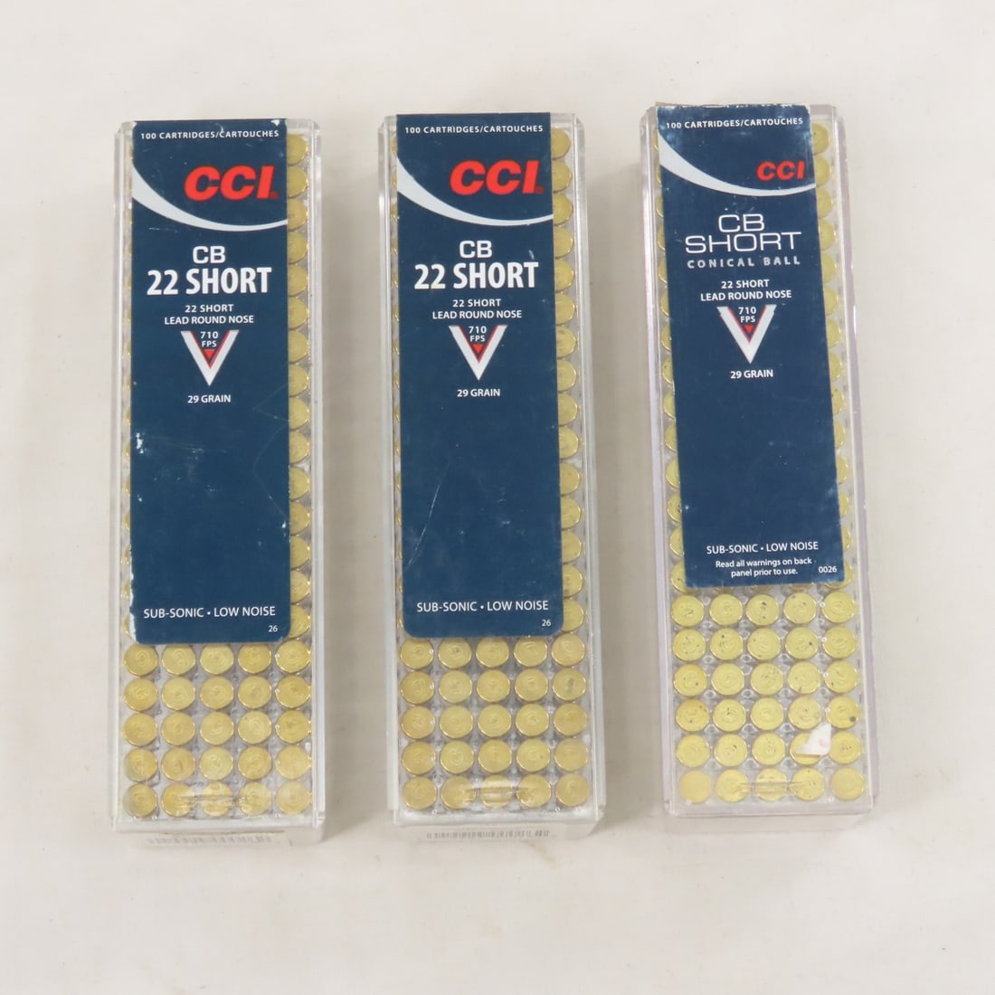 300 Rounds CCI CB 22 Short Ammunition: 300 Rounds CCI CB 22 Short Ammunition - 3 boxes of 100 rounds. Lot Size 6x4x2" 2 LB All information and photos are intended to be as accurate as possible, but errors are possible. No item may be